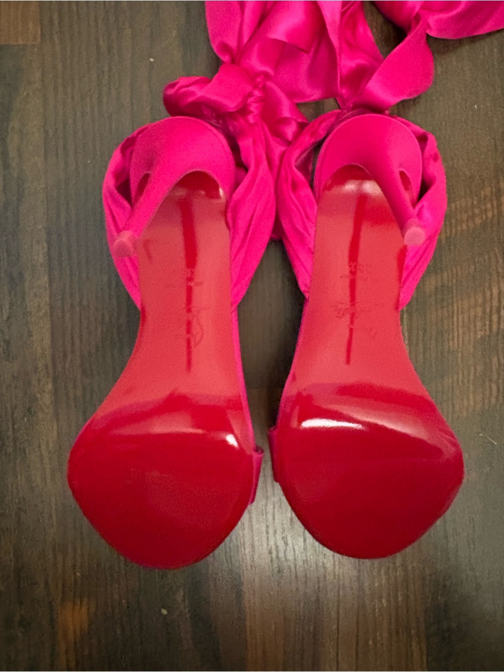 Christian Louboutin Hot Pink Satin Ankle-Tie Sandals - Picture 4 of 10